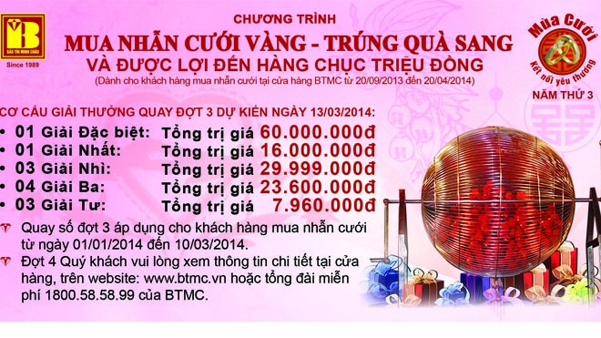 'Mua nhẫn cưới vàng - Trúng quà sang' 'Mua nhẫn cưới vàng - Trúng quà sang'
