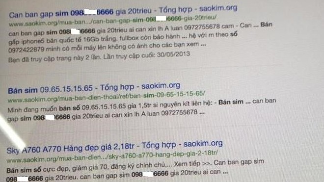 Sim giá nửa tỷ đồng xếp tủ chờ khách mua Số sim đẹp thuộc sở hữu của chị Quyên bị người lạ rao bán trên các trang mạng