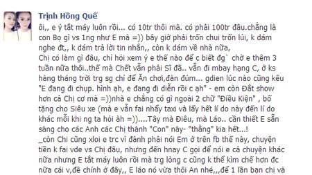 Khi nghệ sĩ dùng facebook 'dằn mặt' nhau Hồng Quế và Andrea đã cho cả thiên hạ biết được "bộ mặt thật" của nhau bằng màn tố nhau mượn tiền rồi quỵt nợ.