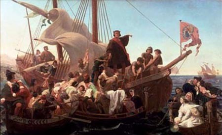 Thực thấy tàu thám hiểm lừng danh của Columbus? Bức tranh mô tả nhà thám hiểm Christopher Columbus trên tàu đô đốc Santa Maria trong chuyến đi tìm vùng đất mới lần đầu tiên năm 1492. Ảnh: Wikipedia