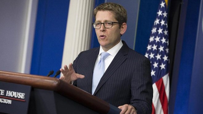 Mỹ tiếp tục cảnh báo cách hành xử nguy hiểm của Trung Quốc Người phát ngôn Nhà Trắng Jay Carney lên tiếng về tình hình Biển Đông (Nguồn: AP)