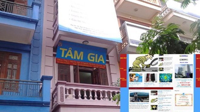 Nghe lén điện thoại giá 300 triệu đồng mỗi tháng? Trụ sở văn phòng thám tử tư Tâm Gia (ảnh lớn). Giao diện màn hình giới thiệu sản phẩm thám tử Tâm Gia (ảnh nhỏ).