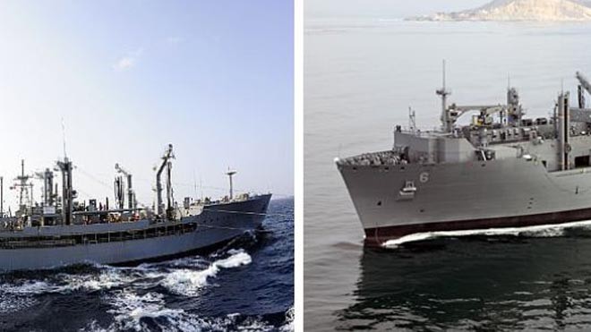 Hai tàu hải quân Mỹ 'đụng' nhau trên Vịnh Aden Tàu USNS Walter Diehl (trái) và USNS Amelia Earhart.