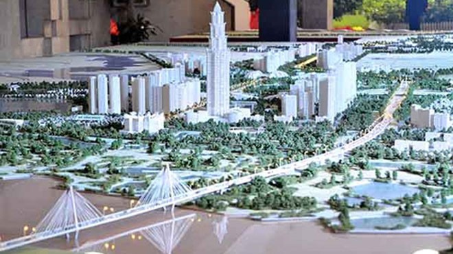 Hà Nội xin cơ chế đặc thù phát triển đô thị Nhật Tân - Nội Bài Mô hình quy hoạch đô thị tuyến Nhật Tân - Nội Bài. Ảnh: T.H