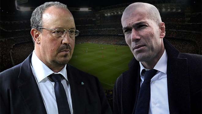 Zidane có thể lên thay Benitez, nếu Real thua ở El Clasico Benitez (trái) có thể không giữ được ghế lâu trước sự tin tưởng mà Perez dành cho Zidane.