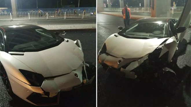 Siêu xe Lamborghini của sao Trung Quốc nát đầu vì tai nạn Chiếc xe gặp tai nạn của Lý Dịch Phong.