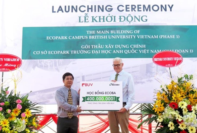 ĐH quốc tế British University Vietnam hoạt động vào cuối năm 2017 Công ty cổ phần ECOBA Việt Nam công bố tặng 01 học bổng trị giá 400.000.000 VND cho học sinh xuất