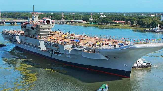 Ấn Độ xây khu xưởng đặc biệt để đóng tàu sân bay Tàu sân bay INS Vikrant đang được đóng tại Kochi (Ảnh: Hải quân Ấn Độ)