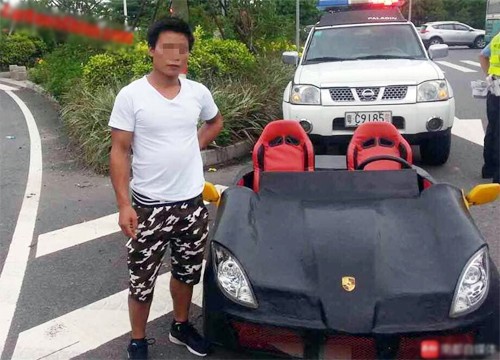 Bị phạt gần 700 USD vì lái xe tự chế ra đường Chiếc xe tự chế chưa được đăng ký khiến chủ nhân bị phạt gần 700 USD. Ảnh: Carnewschina.