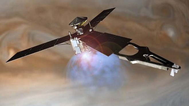 Tàu thăm dò tỷ đô của NASA bắt đầu rơi tự do xuống sao Mộc Hình minh họa tàu thăm dò Juno của NASA bay quanh quỹ đạo sao Mộc. Ảnh: NASA.