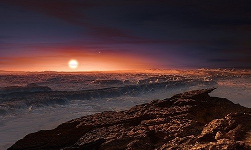 Proxima-b có thể không phải là bản sao Trái Đất Ánh sáng đỏ trên hành tinh Proxima-b. Ảnh: M. Kornmesser/ESO.