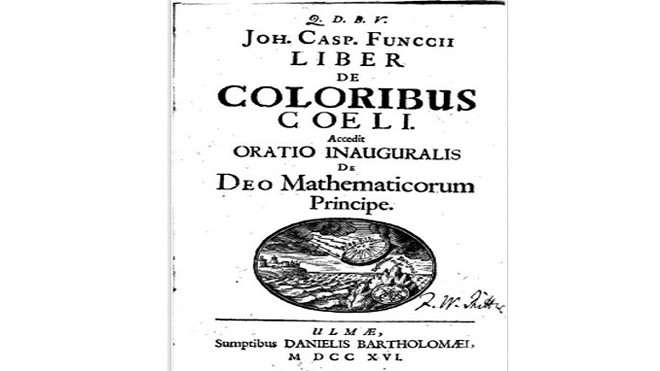 Vật thể giống UFO trên bìa sách cổ 300 năm tuổi Bìa cuốn sách toán học của Johann Caspar Funck. Ảnh: Chris Murphy.