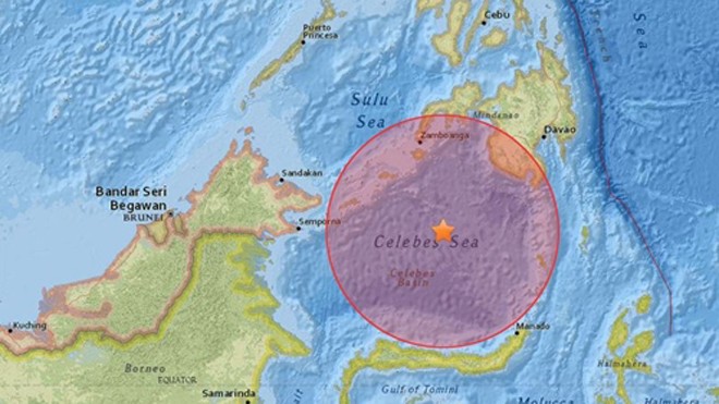 Động đất 7,3 độ Richter ngoài khơi Philippines Vị trí tâm chấn trận động đất mạnh 7,3 độ Richter. Đồ họa: USGS