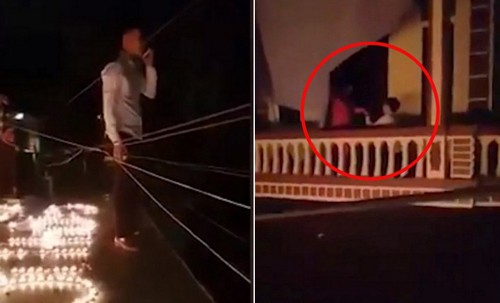 Chàng trai Hà Nội bắc thang leo nhà bạn gái cầu hôn lúc 1 giờ sáng Cung vượt qua hàng dây điện loằng ngoằng, trèo vào ban công nhà bạn gái tỏ tình.