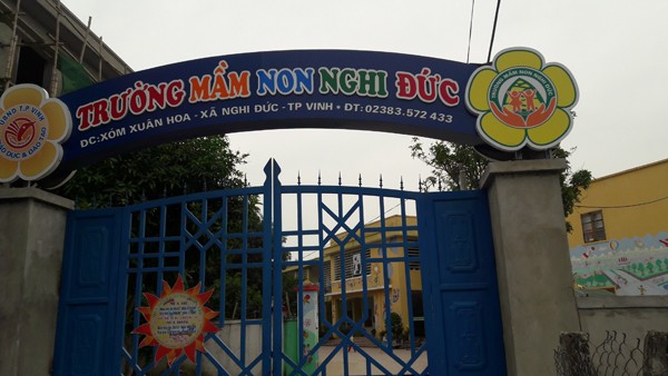 Cô giáo mầm non bị tố đánh học sinh gãy ngón tay Trường mầm non Nghi Đức nơi xảy ra sự việc.