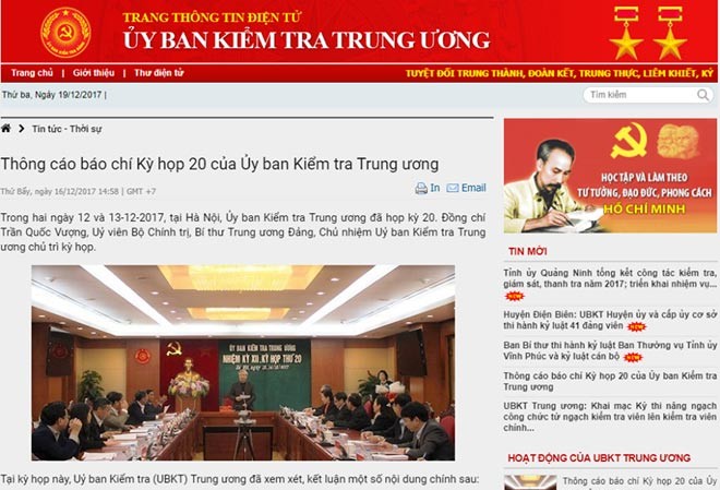 2017: Năm dấu ấn của Ủy ban Kiểm tra Trung ương Nhiều kết luận của Ủy ban Kiểm tra Trung ương đã được đăng tải.