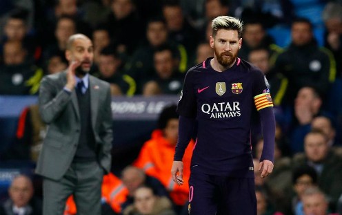 'Messi đá cho đội nào thì đội đó là ứng viên vô địch' Guardiola và Man City từng đánh bại Barca trên sân Nou Camp ở vòng bảng Champions League mùa trước. Ảnh: Reuters.