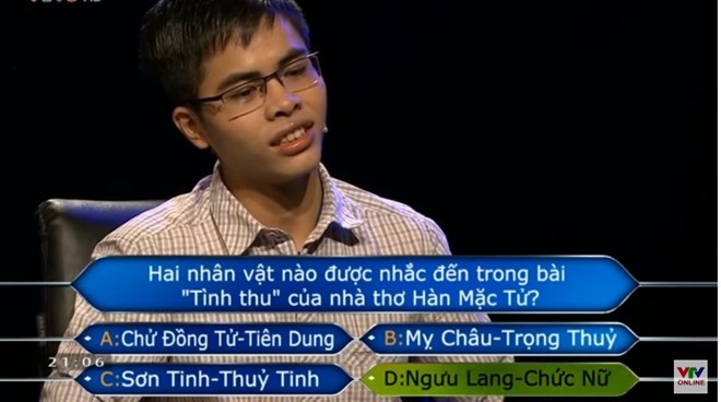 9X thi 30 điểm đại học giành thưởng cao nhất Ai là triệu phú 2018 Lê Hữu Hiếu thông minh trả lời đúng câu hỏi mang về 30 triệu. Ảnh cắt từ clip.