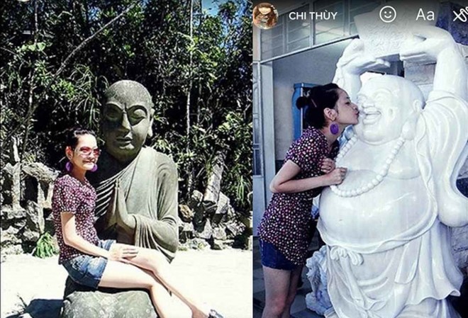 Chi Pu xin lỗi sau loạt ảnh bên tượng Phật gây tranh cãi Hình ảnh khiến Chi Pu rơi vào tranh cãi.