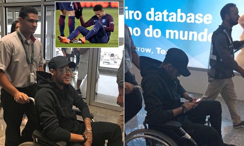 Lên bàn mổ, ngôi sao Neymar nguy cơ nghỉ hết mùa giải Neymar ngồi xe lăn về Brazil chuẩn bị phẫu thuật