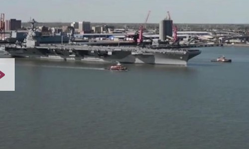 Tàu sân bay 13 tỷ đô của Mỹ chết máy giữa biển Tàu sân bay USS Gerald R. Ford ra biển thử nghiệm hồi năm ngoái. Video: AP.