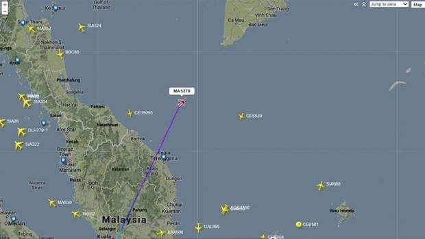 Chuyến bay định mệnh MH370 đã bị đổi hướng một cách cố ý? Hình ảnh cho thấy vị trí cuối cùng của chiếc MH370 trước khi mất tích. (Nguồn: AP)