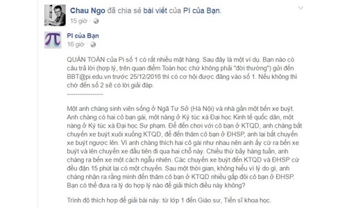 Bài toán tình yêu thú vị của Giáo sư Ngô Bảo Châu khiến giới trẻ thích Bài toán trước đó đã được GS Ngô Bảo Châu chia sẻ trên trang cá nhân