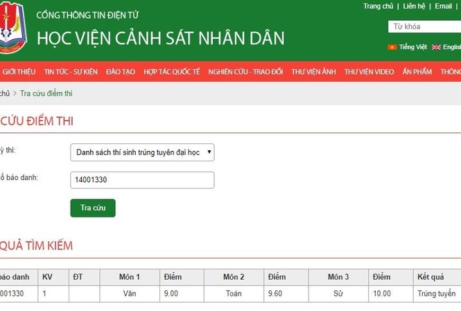 Nữ sinh Sơn La trở thành thủ khoa Học viện Cảnh sát năm 2018 Thông báo kết quả trúng tuyển Học viện Cảnh sát nhân dân năm 2018 đối với nữ sinh Trần Ngọc Diệp, quê Sơn La.