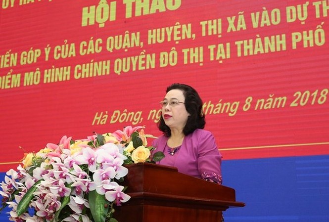 Lấy ý kiến về 2 phương án tổ chức mô hình chính quyền đô thị tại Hà Nội Phó Bí thư Thường trực Thành ủy Ngô Thị Thanh Hằng phát biểu tại hội thảo
