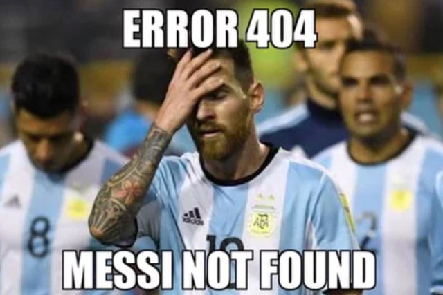 Argentina thua thảm Croatia: 'Lỗi 404 không tìm thấy Messi' Việc Messi “tàng hình” trong trận gặp Croatia đã bị fan mỉa mai: "Lỗi 404, không thể tìm Messi.