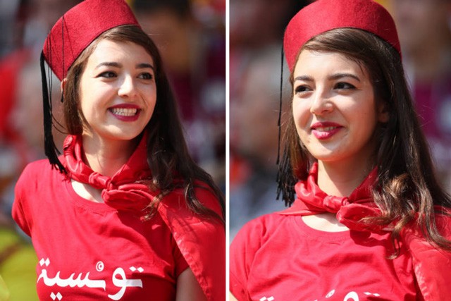 Bóng hồng Bỉ và Tunisia đua sắc trên khán đài World Cup Bóng hồng Bỉ và Tunisia đua sắc trên khán đài World Cup