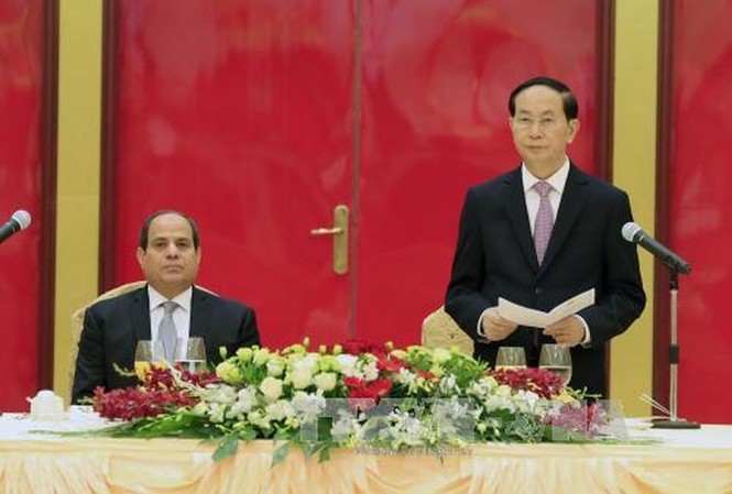 Chủ tịch nước Trần Đại Quang sắp thăm chính thức Ethiopia và Ai Cập Năm 2017, Tổng thống nước Cộng hòa Ả-rập Ai Cập Abdel Fattah Al Sisi Việt Nam từ ngày 6-7/9/2017 là người đứng đầu Nhà nước Ai Cập đầu tiên thăm Việt Nam kể từ khi hai nước thiết lập quan hệ ngoại giao năm 1963. Ảnh: TTXVN