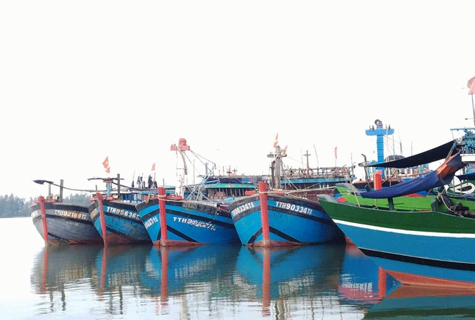 Cấm biển, gọi xong tàu thuyền vào bờ tránh bão trước 19 giờ hôm nay Tàu thuyền đánh cá tại thị trấn Thuận An, Phú Vang, TT-Huế, vào bờ trú gió bão chiều 3/6