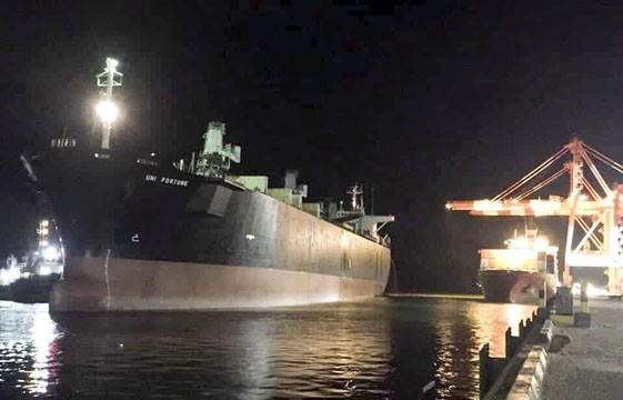 Hai công nhân chết ngạt khi xuống kiểm tra hầm hàng Tàu Uni Fortune (quốc tịch Panama) nơi xảy ra tai nạn - ảnh Tr. Định