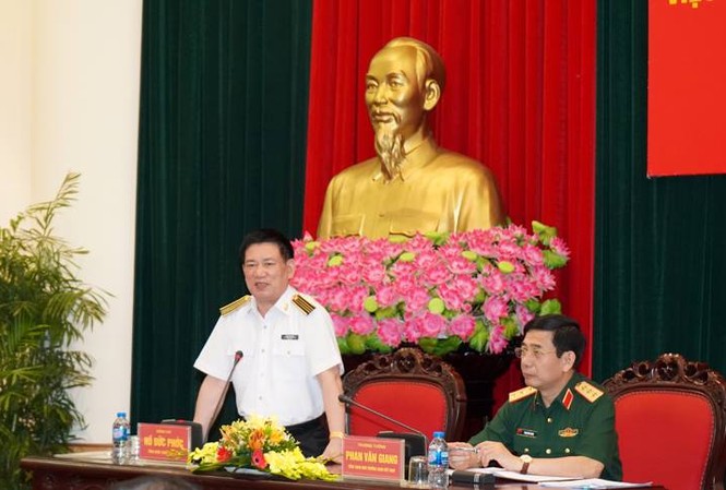 Triển khai kiểm toán tại Bộ Tổng tham mưu QĐND Việt Nam Tổng Kiểm toán nhà nước Hồ Đức Phớc phát biểu tại buổi làm việc. Ảnh: KTNN