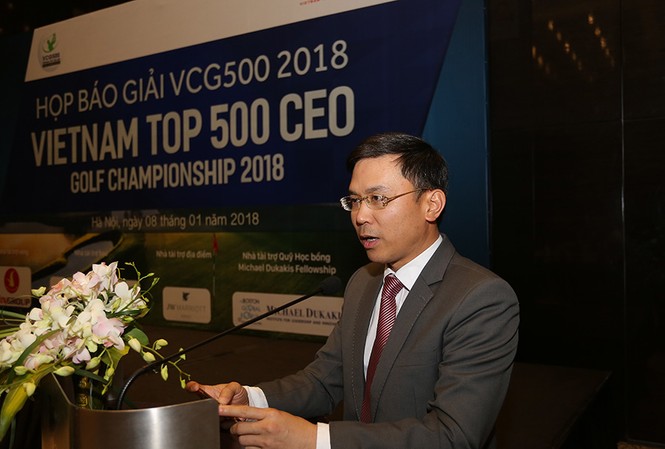 Ra mắt giải Vietnam Top 500 CEO Golf Championship TBT Báo VietNamNet, Trưởng BTC giải Phạm Anh Tuấn phát biểu tại họp báo