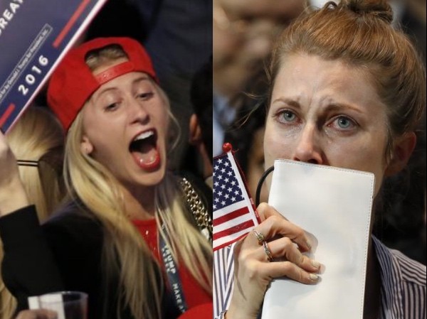 Những tiếng reo hò và nước mắt ở thành trì của Trump và Clinton Những tiếng reo hò và nước mắt ở thành trì của Trump và Clinton