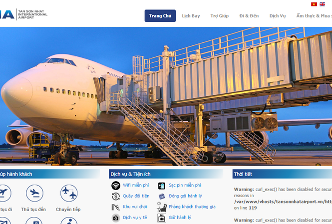 Trang web của Sân bay Tân Sơn Nhất bị tin tặc tấn công Trang web của Sân bay Tân Sơn Nhất đã hoạt động trở lại nhưng một số mục vẫn chưa hiển thị đầy đủ.