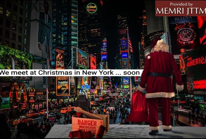 Cảnh báo 'rợn người' của IS trước lễ Giáng Sinh IS đăng ảnh ông già Noel đứng cạnh thùng thuốc nổ tại Quảng trường Thời đại (New York, Mỹ). Ảnh: The Sun