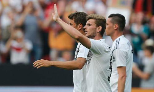 Đức thắng trận giao hữu cuối cùng trước World Cup Werner mừng bàn mở tỷ số. Ảnh: AFP.