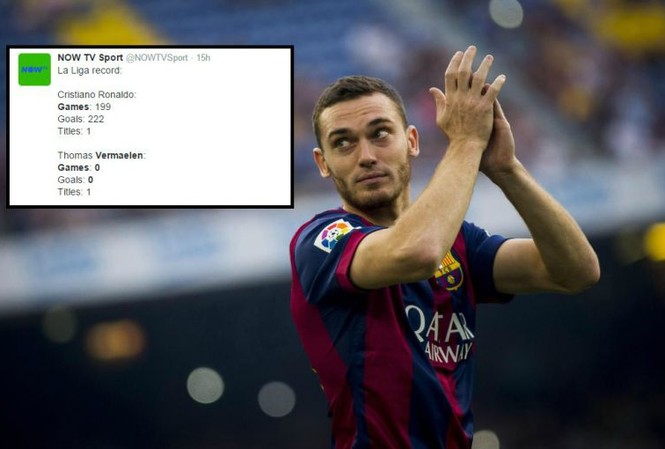 'Ngồi mát ăn bát vàng', Vermaelen vẫn sánh ngang Ronaldo Vermaelen sánh ngang với Ronaldo về thành tích vô địch La Liga.