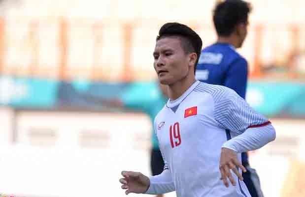 Olympic Việt Nam đánh bại Nhật Bản, đứng nhất bảng tại ASIAD 18 Quang Hải mở tỷ số trận đấu. Ảnh: Zing