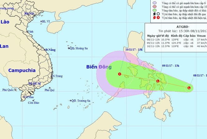 Xuất hiện áp thấp đang di chuyển vào biển Đông Dự báo vùng áp thấp sẽ vào biển Đông vào khoảng 10/11 tới
