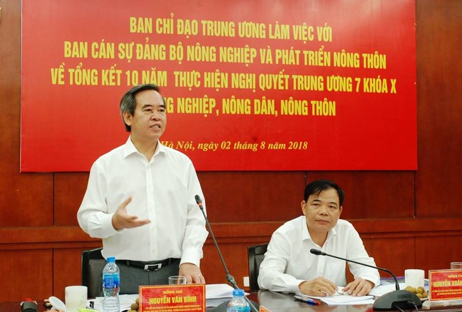 Nâng thu nhập cư dân nông thôn tăng 2,5 lần đến năm 2020 Ủy viên Bộ Chính trị, Bí thư Trung ương Đảng, Trưởng ban Kinh tế Trung tương Nguyễn Văn Bình làm việc với Bộ NN&PTNT về tổng kết 10 năm Nghị quyết về tam nông
