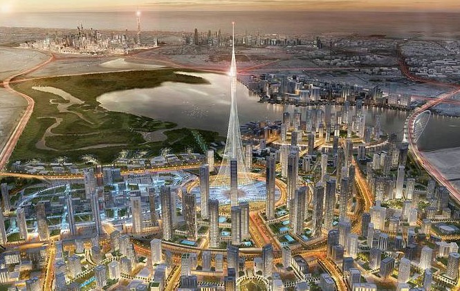 Dubai sắp xây toà nhà cao nhất thế giới Hình ảnh mô phỏng dự án Dubai Creek Harbour trong đó có toà nhà cao nhất thế giới The Tower