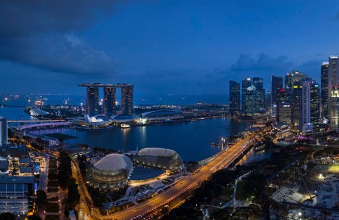 Phá âm mưu khủng bố Singapore bằng tên lửa Vịnh Marina, Singapore nhìn từ xa