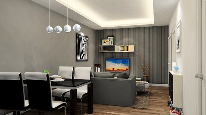 Mua nhà khu vực trung tâm không còn là chuyện khó Phối cảnh phòng khách căn hộ 54m2 dự án Mon City