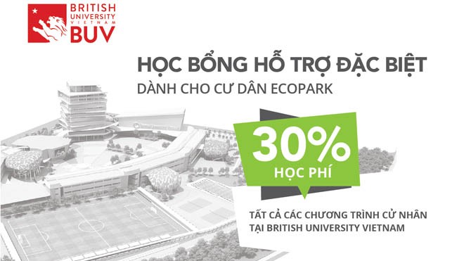Đại học Quốc tế BUV hỗ trợ học bổng khuyến học cho cư dân Ecopark Tất cả cư dân Ecopark và người thân theo học tại BUV sẽ được giảm 30% Học phí