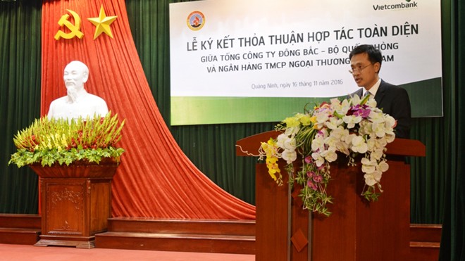 Vietcombank và Tổng Công ty Đông Bắc ký kết thỏa thuận hợp tác toàn diện Ông Phạm Quang Dũng - Tổng giám đốc Vietcombank phát biểu. Ảnh: Lê Hồng Quang