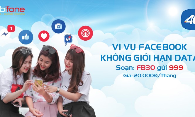 Xem Youtube tẹt ga chỉ với 50.000 đ/tháng cùng MobiFone Soạn FB30 gửi 999, bạn thoải mái lướt Facebook cả tháng